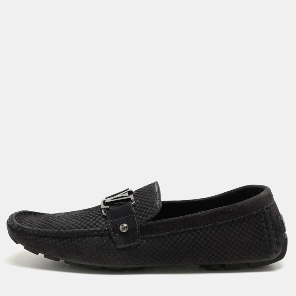 Louis Vuitton Black Damier Embossed Suede Monte Carlo Loafers Size 42.5 - Picture 1 of 7